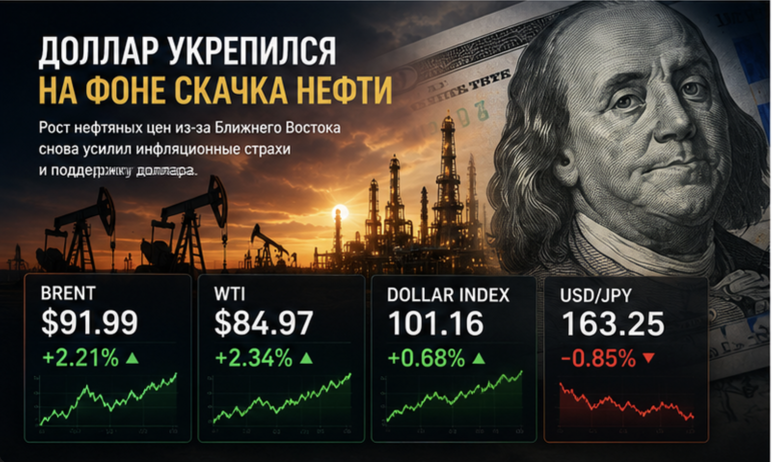 Доллар укрепился на фоне скачка нефти
